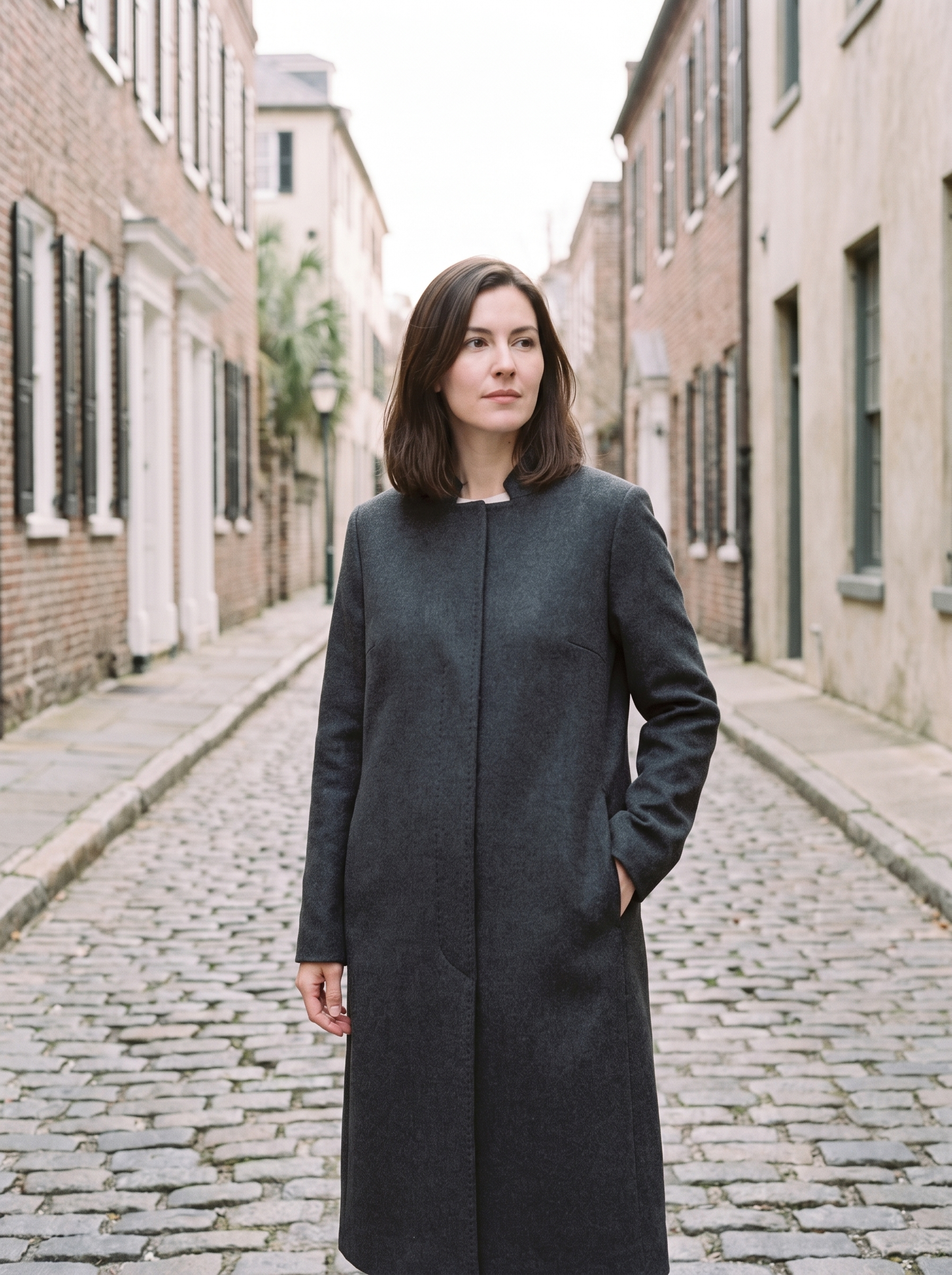 Colette Collarless Coat - charcoal
