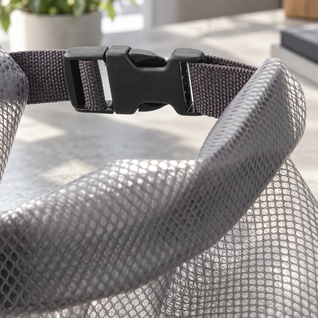 Rolltop Travel Pouch — detail view, Transparent Gray. Styling props excluded.