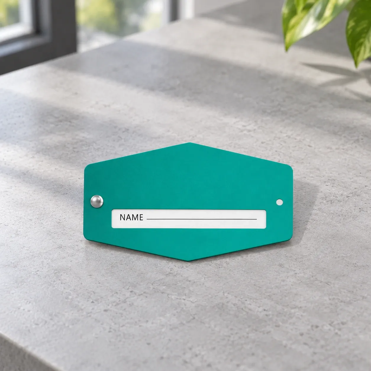 Pivot Privacy Luggage Tag — alternate view, Electric Green. Styling props excluded.