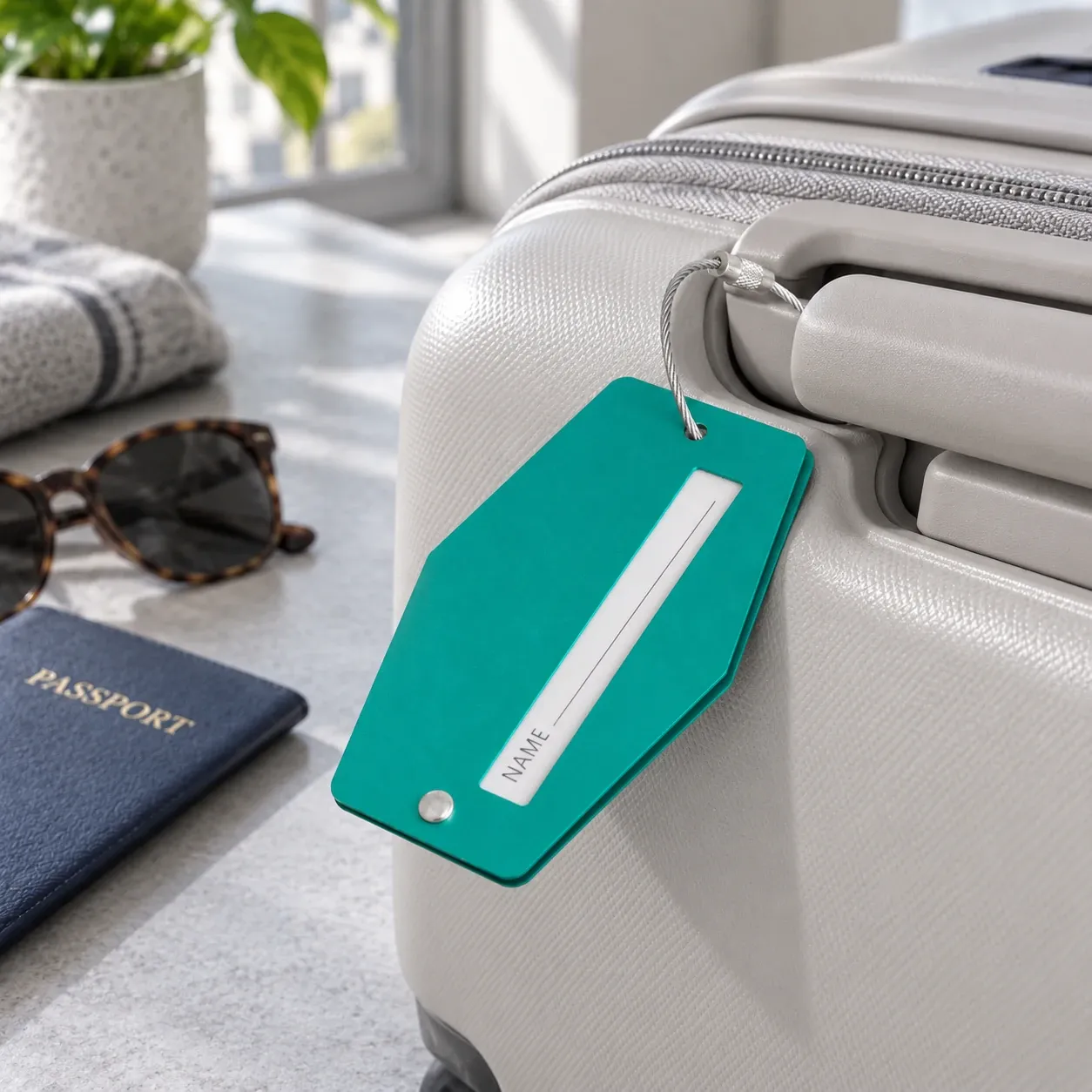 Pivot Privacy Luggage Tag — use view, Electric Green. Styling props excluded.