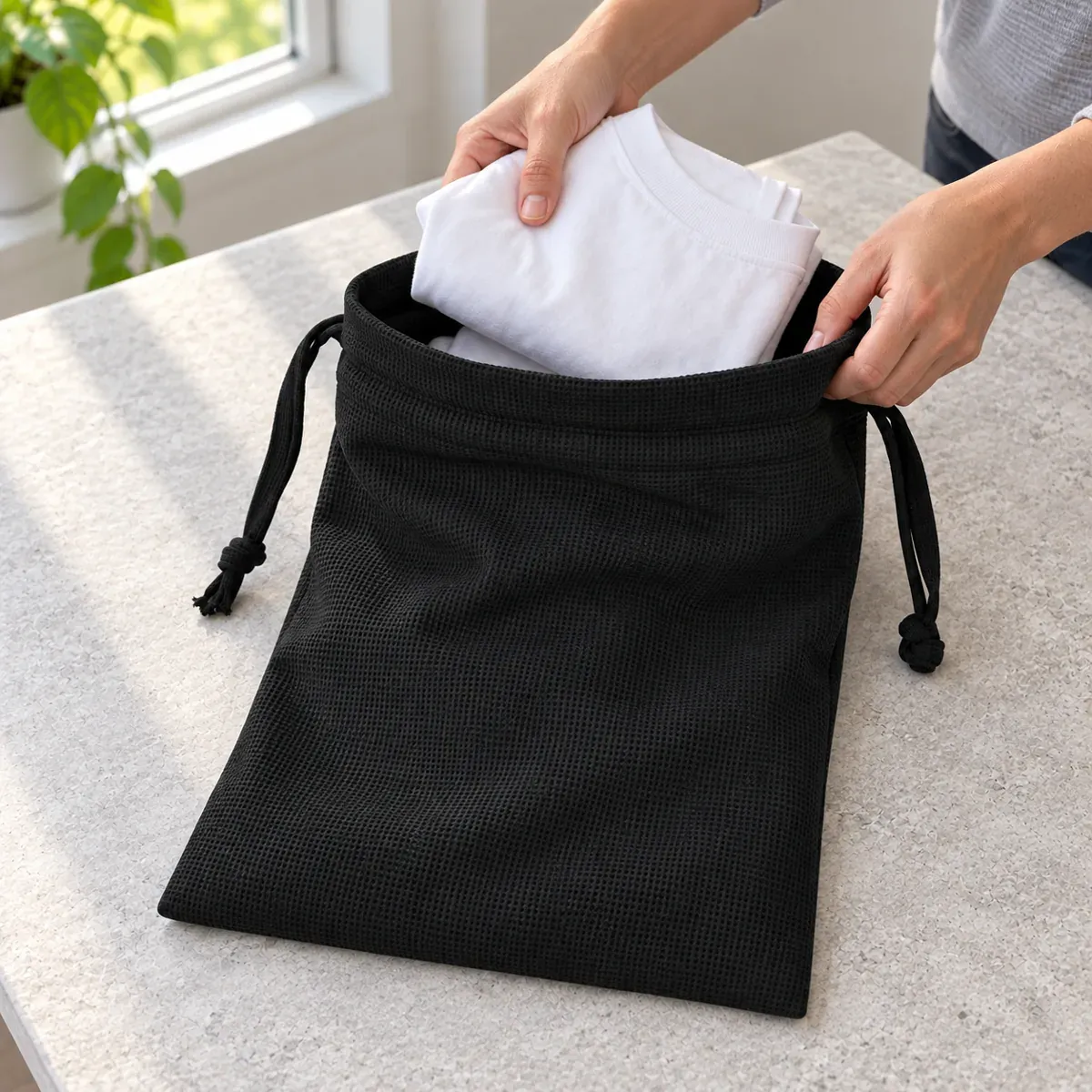 Waffle Drawstring Laundry Bag