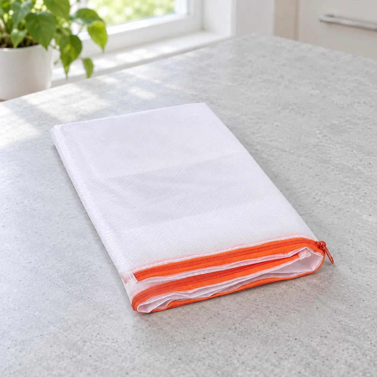 Zipped Shoe Bag — alternate view, White / Orange. Styling props excluded.